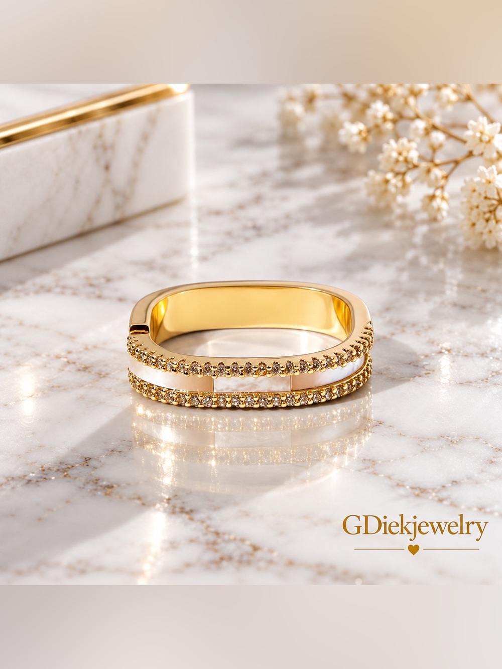 Gold Filled White Inlay Pave Band Ring